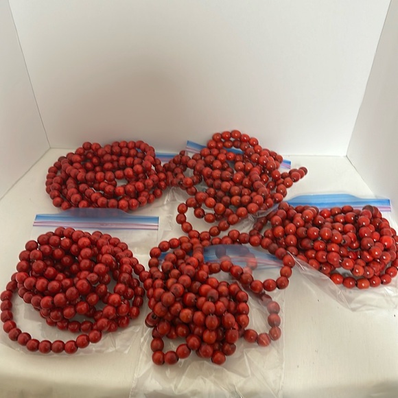 Over 44’ Vintage Red Wooden Bead Christmas Tree Garland - Picture 1 of 6